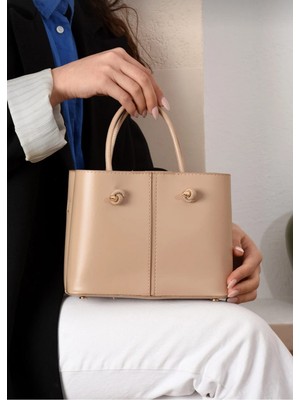 Özüm Çanta Kadın 3 Bölmeli Uzun Askılı  Kol ve Omuz Çantası Vizon