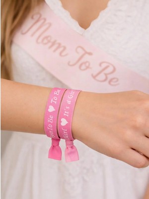 Parti Adresi Baby Shower Bileklik Seti – Mom To Be & It's A Girl Yazılı Bileklik Pembe 5'li