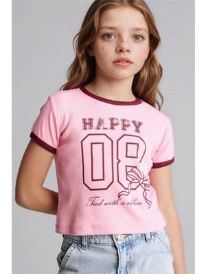 Defacto Baskılı Fitilli Kaşkorse Pembe Kız Çocuk T-Shirt D8542A8/PN253