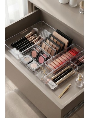EW's Kitchenware 5 Parça Şeffaf Çekmece Içi Makyaj ve Takı Organizer Seti & Modüler Bölmeli Düzenleyici