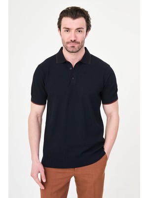 MCR Desenli Slim Fit Polo Yaka Düğmeli Erkek Triko T-Shirt