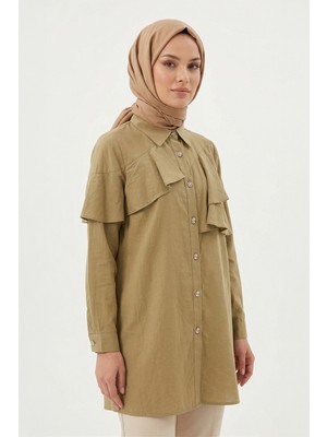 Lale Butik Levidor Önü Fırfır Detay Gömlek 230147 Yağ Yeşili