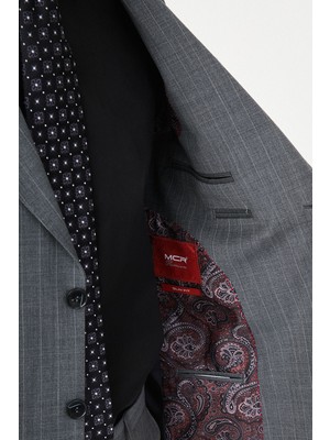 MCR Çizgili Slim Fit Geniş Yaka Premium Yün Erkek Takım Elbise