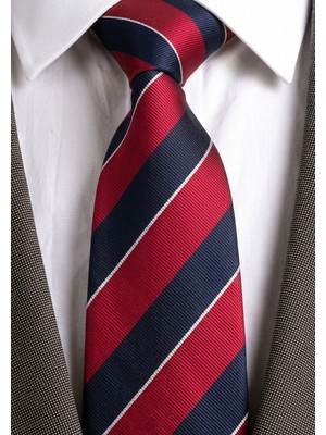 Exve Exclusive Vişne Lacivert Mavi Beyaz Çizgili Italyan Kalıp Kravat