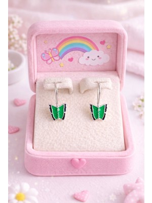 Miraç Gümüş Takı Atölyem 925 Ayar Gümüş Mineli Kelebek Detaylı Kız Çocuk Küpesi