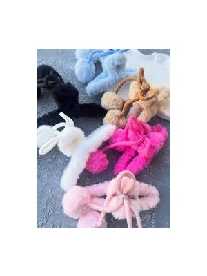 Efna Store Fiyonk Ponpon Detaylı Tüylü Peluş 11 cm Mandal Toka(1 Adet)