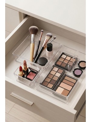 EW's Kitchenware 3 Parça Şeffaf Çekmece Içi Makyaj ve Takı Organizer Seti & Modüler Bölmeli Düzenleyici