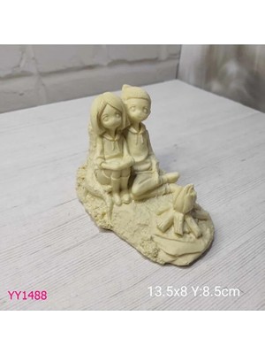 Yoyomold Odun Ateşinde Oturan Sevgili Çift Biblo Silikon Kalıp