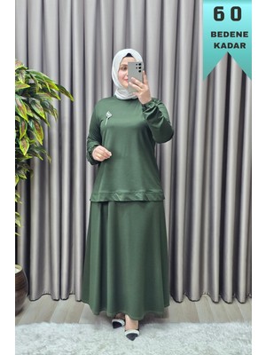 Elmas Tesettür Kadın Giyim Büyük Beden Kristal Bronşlu Spor Etekli Takım