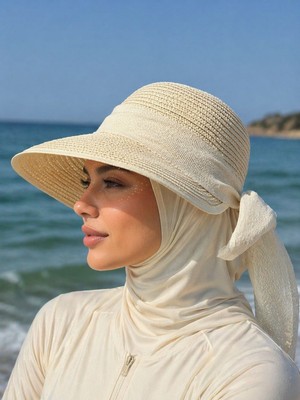 Aydın Şapkacınız Kadın Premium Hasır Şapka Arkadan Ayarlanabilir Cırtlı Tesettüre Uygun Yazlık Güneş Şapkası