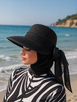 Aydın Şapkacınız Kadın Premium Hasır Şapka Arkadan Ayarlanabilir Cırtlı Tesettüre Uygun Yazlık Güneş Şapkası