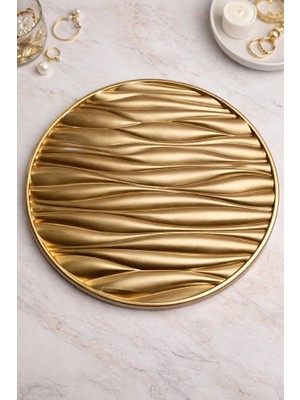 Yoyomold Yuvarlak Dalgalı Sunum Tabağı Gold Takı Tabağı-Sunumluk-Tasarım Biblo