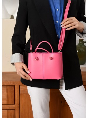 Özüm Çanta Kadın 3 Bölmeli Uzun Askılı  Kol ve Omuz Çantası Pembe