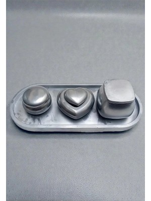 Yoyomold 4'lü Tasarım Gümüş Takı Tabağı-Sunumluk-Tasarım Biblo