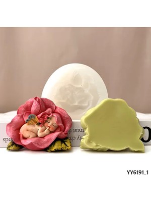 Yoyomold Çiçek Içinde Uyuyan Tatlı Bebek Mum Biblo Silikon Kalıp