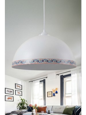 Marrien Luna Tile Tekli Beyaz Metal Sarkıt (30 Cm) Salon, Mutfak & Cafe Için Dekoratif Avize