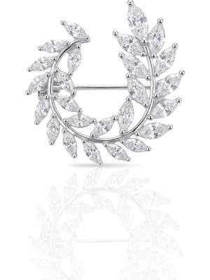 Oya Silver Markiz Taşlı Gümüş Defne Dalı Broş 2.5x2.5 cm [OYSY253]