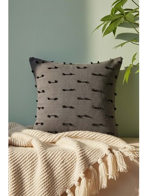 Antrasit Çizgi Nakışlı Dekoratif Kırlent Kılıfı