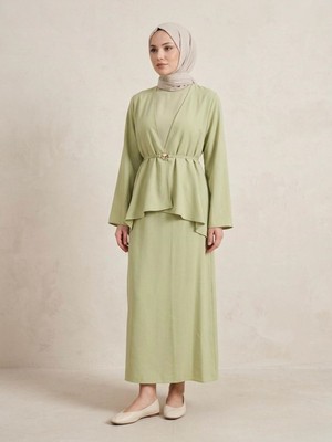 Foremia Aksesuar Detay Ikili Elbise-Yağ Yeşili -
