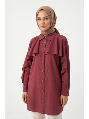 Lale Butik Levidor Kolu Fırfır Detay Gömlek 230157 Mürdüm