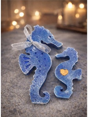 Yoyomold Deniz Atı Mavi-Altın Kalpli 2'li Set Sunumluk-Tasarım Biblo