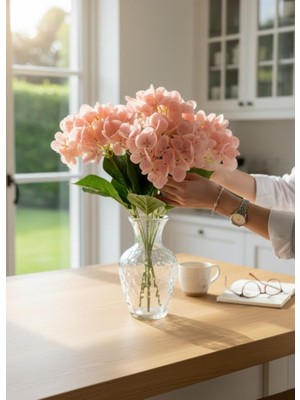 Nettenevime Yapay Çiçek Islak Ortanca Çiçeği Pudra Desenli Model 45CM 5dal Islak Gerçeksi Dokulu