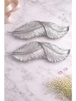 Yoyomold Tüy Tasarım Gümüş Duvar Aplik Dekor Biblo - 2li