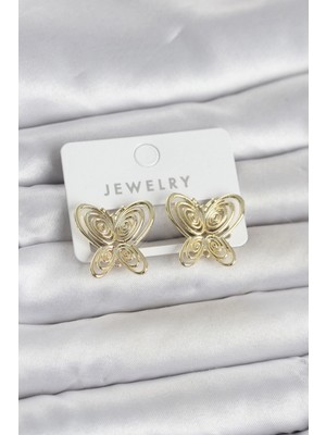 Marsilyan Füsun Küpesi Model Gold Renk Kelebek Model Pirinç Kadın Küpe - TJ-BKP11720