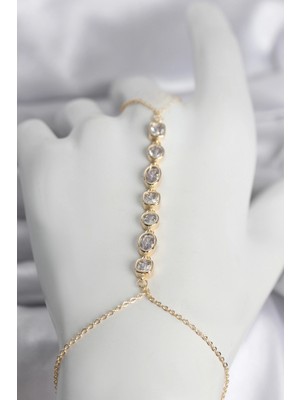 Marsilyan Pirinç Gold Renk Sıralı Zirkon Taşlı Kadın Şahmeran - TJ-SN757