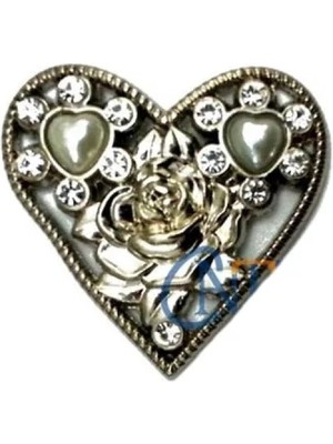 Marsilyan Taşlı Kalp Broş, Kutu, Sandık Süsü - Nikel, 10 Adet