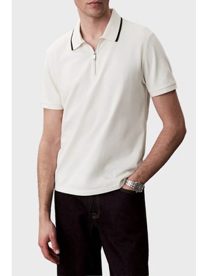 Calvin Klein % 100 Pamuk Regular Fit Yarım Fermuarlı Polo LV04LF214GYAS Erkek Polo LV04LF214G Yas
