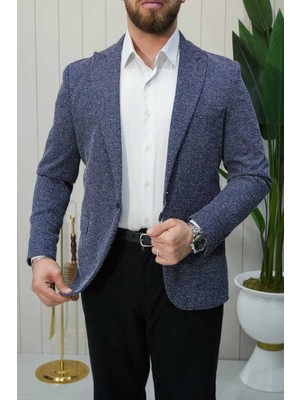 Beystil Sivri Yaka Kırçıllı Lacivert Blazer Ceket Britanya - Slim Fit