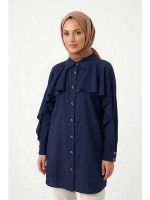 Lale Butik Levidor Kolu Fırfır Detay Gömlek 230157 Lacivert