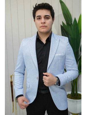 Beystil Sivri Yaka Açık Mavi Kırçıllı Ceket Garcia - Slim Fit