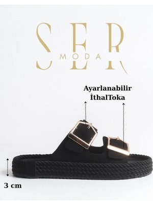 Sermoda Halat Kadın Terlik - 3 cm Anatomik Rahat Tabanlı Ortopedik Kadın Terlik Süet Siyah