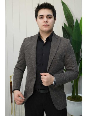 Beystil Sivri Yaka Kırçıllı  Kahverengi Ceket Eylül - Slim Fit