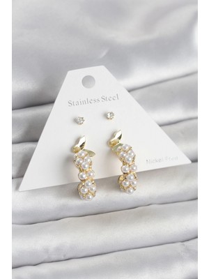 Marsilyan Pirinç Gold Renk Kelebek Detaylı Kadın Küpe Seti - TJ-BKP11701