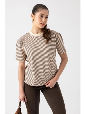 i8 Denim Kısa Kollu Çizgili T-Shirt