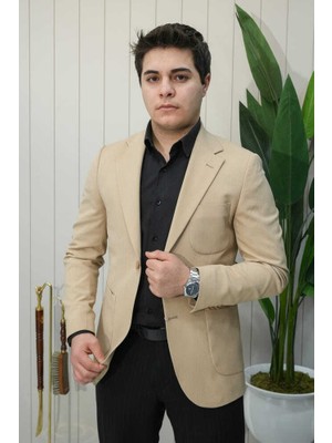 Beystil Mono Yaka Krem Ceket 572 - Slim Fit