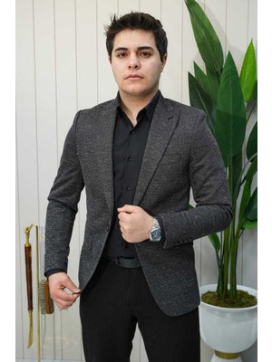 Beystil Sivri Yaka Kırçıllı Siyah Ceket Eylül- Slim Fit