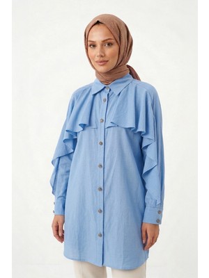 Lale Butik Levidor Kolu Fırfır Detay Gömlek 230157 Mavi