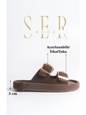 Sermoda Halat Kadın Terlik - 3 cm Anatomik Rahat Tabanlı Ortopedik Kadın Terlik Süet Kahve