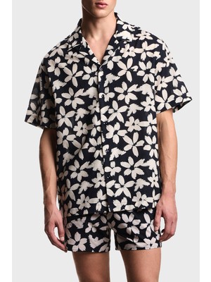 Emporio Armani % 100 Pamuk Desenli Relaxed Fit Kısa Kollu Gömlek Erkek Gömlek EM000593 AF20443 FB074