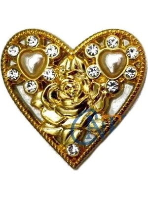 Marsilyan Taşlı Kalp Broş, Kutu, Sandık Süsü - Sarı, 10 Adet