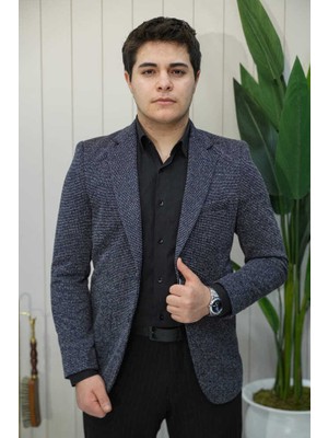 Beystil Sivri Yaka Kırçıllı Lacivert Ceket Lyon - Slim Fit