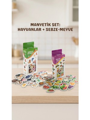 Renklime Eğitici 56 Parça Manyetik Mıknatıslı Hayvan ve Sebze Meyve Seti