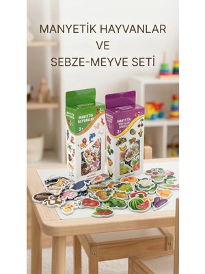 Renklime Manyetik Oyuncak Set Hayvanlar Sebze Meyve Magnetli 56 Parça