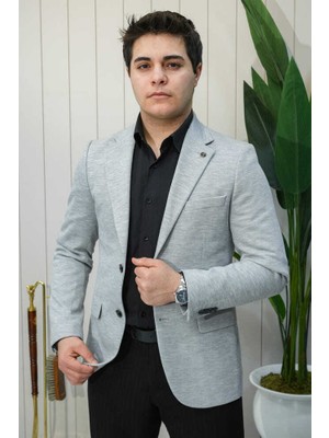 Beystil Sivri Yaka Gri Ceket 242- Slim Fit