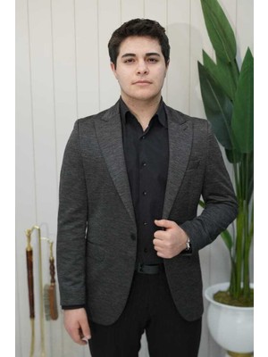 Beystil Sivri Yaka Siyah Ceket Dubai - Slim Fit