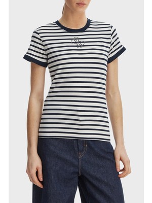 Guess Çizgili Slim Fit Bisiklet Yaka T Shirt W6GI18K3040 Bayan T Shirt W6GI18 K3040 SM1L